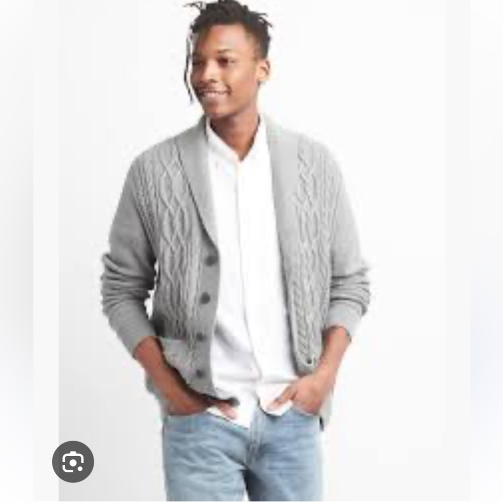 Gap Cable Knit Shawl Cardigan Sweater Lambswool Blend in Grey size M